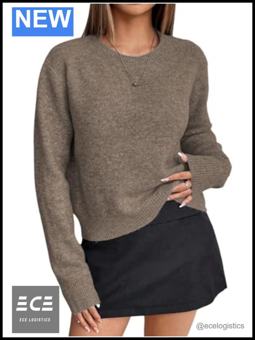 Long Sleeve Knit Pullover Sweater Loose Fit Casual Top
